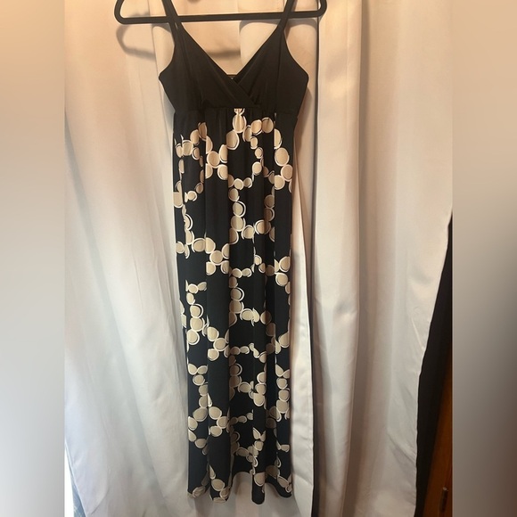 INC Black & Cream Maxi Dress | Graphic Print | Spaghetti Strap | Size S - Picture 2 of 4